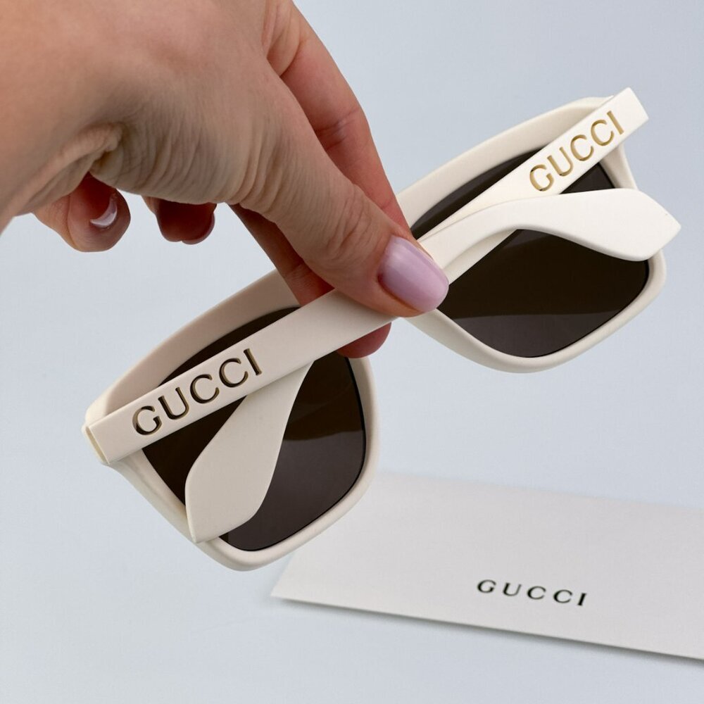 Gucci GG1570S 003 BRAND NEW Sunglasses Matte White Brown Unisex Pilot - Picture 3 of 10